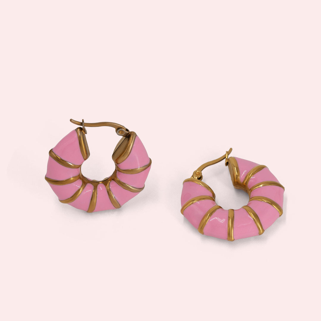 Sea Shell Pink Hoops σκουλαρίκια κρίκοι με σμάλτο