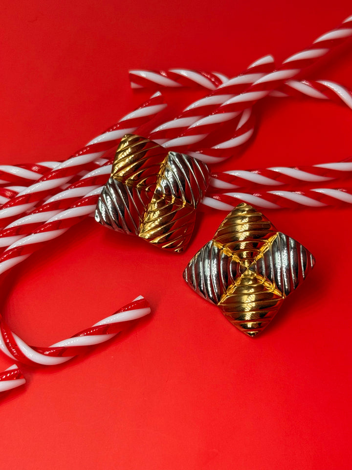 Olivia vintage σκουλαρίκια σε σχήμα ρόμβου χρυσό και ασημί